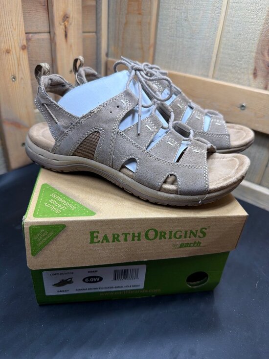 Earth Origins Shoes - Earth Origins Womens 6 W Sassy Sedona Brown Suede Comfort Sandals Shoes NWB